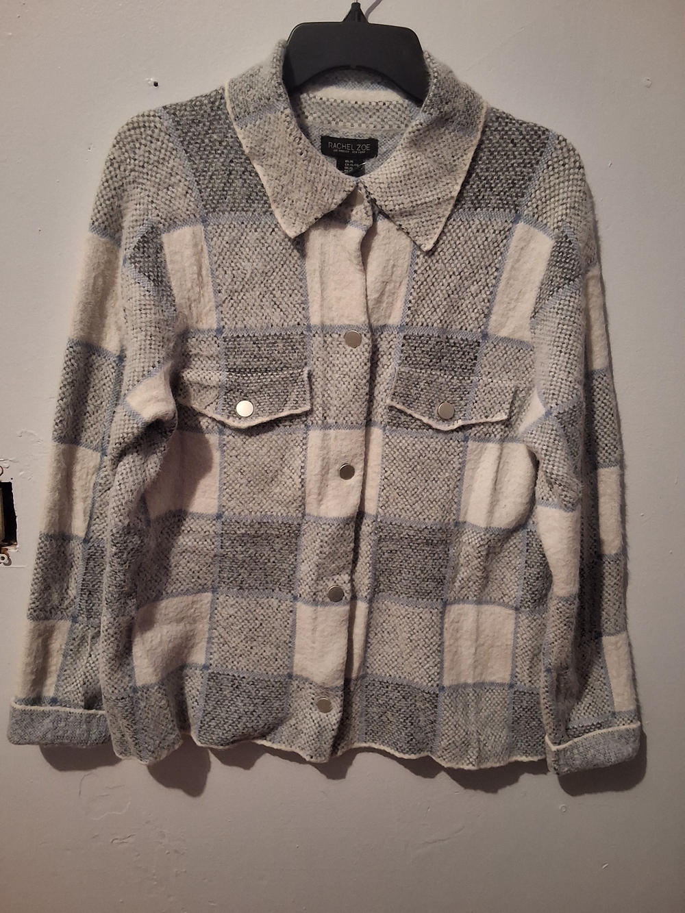 Rachel Zoe Cream and Gray Plaid Utility Jacket